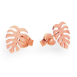 SZTrg-304 silver monstera stud earring - silver 925 rose gold