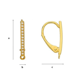 BACZ-1 Leverbacks with cubic zirconia. Silver 925 GOLD PLATED