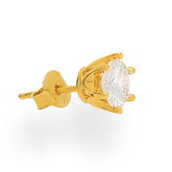 Kolczyk męski cyrkonia 6mm - SREBRO ZŁOCONE 24K