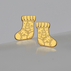 SZTZ-000 Silver earrings CHRISTMAS STOCKING - Sterling Silver 925 Gold Plated