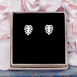 SZTz-304 silver monstera stud earring - silver 925 gold plated